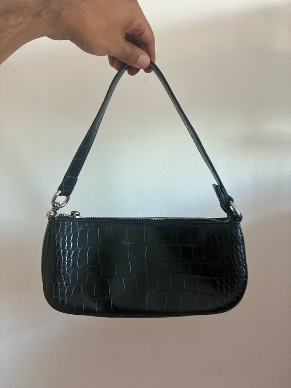 Urban Outfitters Black Croc-Embossed Shoulder Bag